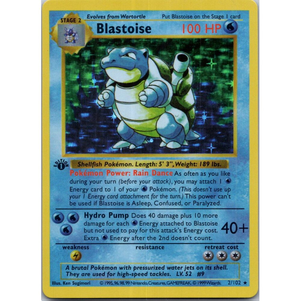 Blastoise Base Set Shadowless 1st Edition "Reprinted"